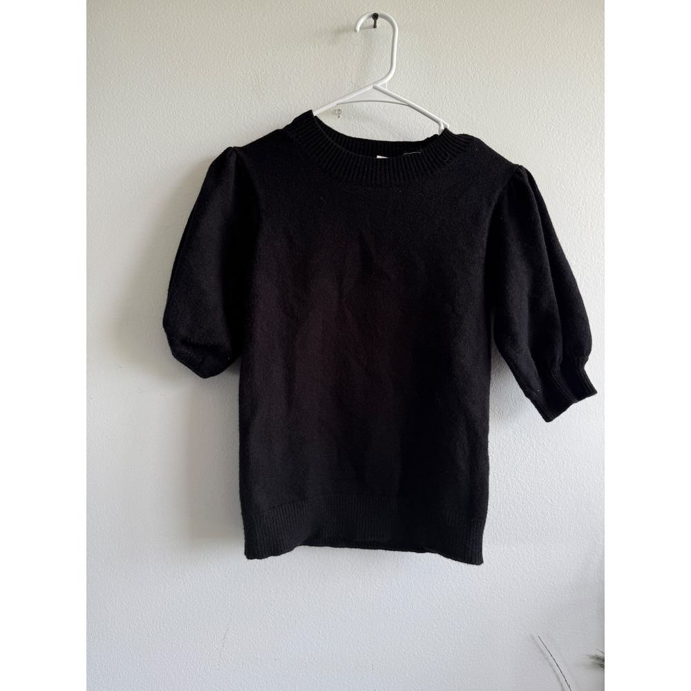 Moth Anthropologie Womens Black Short Puff Sleeve Crew Neck Knit Sweater S